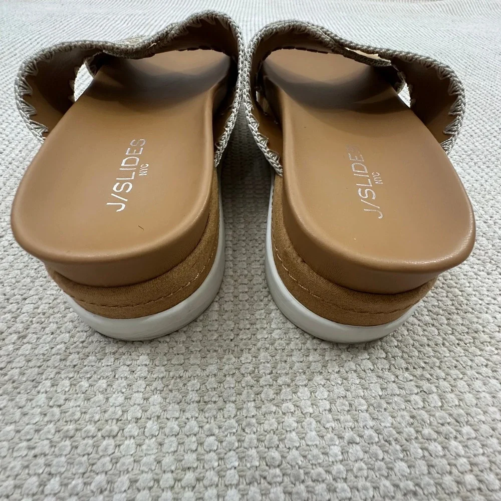 J/Slides‎ NYC Womens 10M Tan Whipstitch Crisscross Platform Slide Sandals Camel